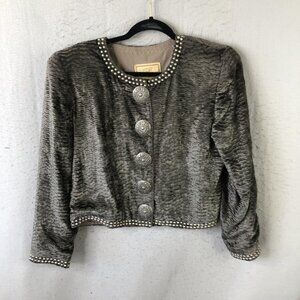Double D Ranch Wear Jacket Womens S Gray Velvet Studded Cross Western Cowgirl